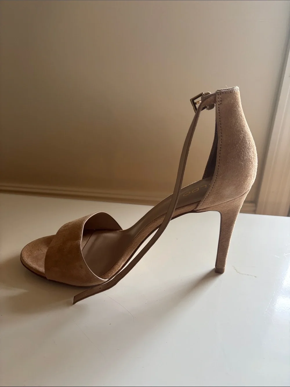 ALDO Tan Suede Ankle-Strap Stiletto Sandals